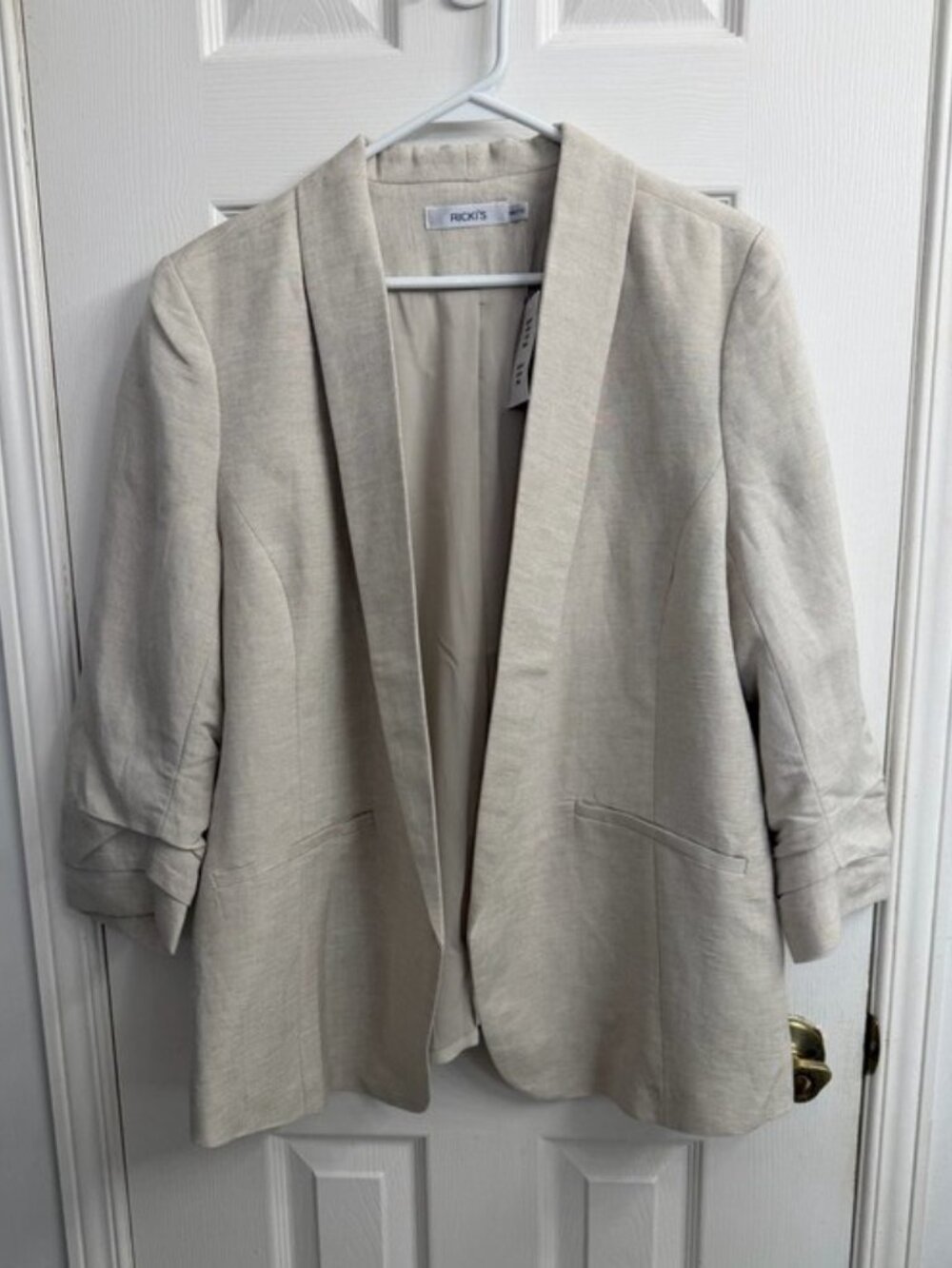 Ricki’s Beige Linen Blend Blazer Women's XXL NWT Open Front Shawl Collar